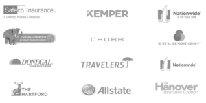 A bunch of logos that are in black and white